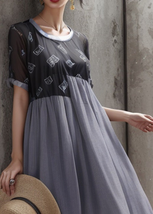 Stylish Black Asymmetrical Patchwork Cotton Dresses Summer