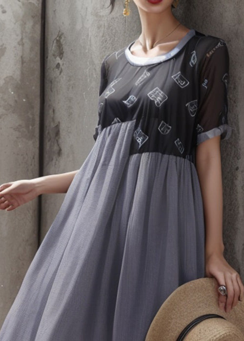 Stylish Black Asymmetrical Patchwork Cotton Dresses Summer