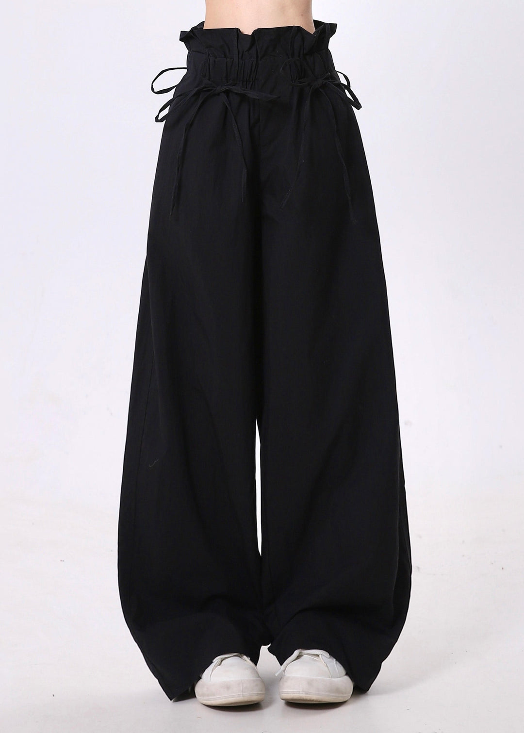 Stylish Black Elastic Waist Cotton Pants Spring