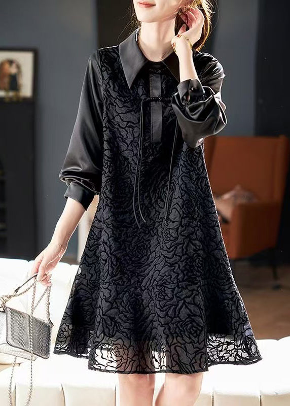 Stylish Black Peter Pan Collar Button Shirts Dress Spring