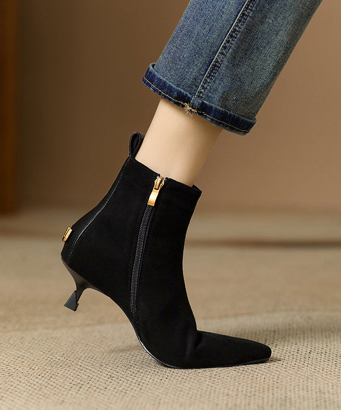 Stylish Black Splicing Suede Kitten Ankle Boots