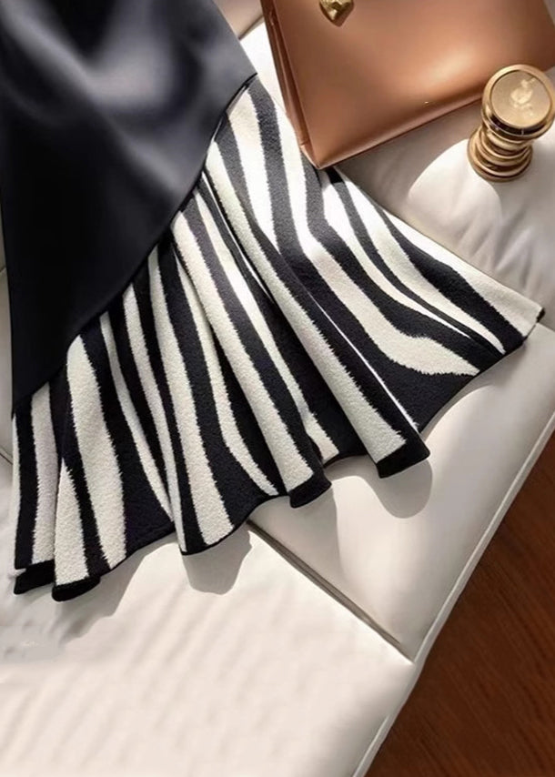 Stylish Black Zebra Pattern High Waist Patchwork Skirt Spring