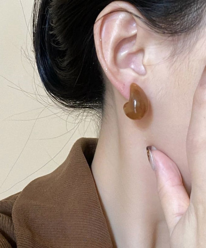 Stylish Brown Copper Overgild Gem Stone Hoop Earrings