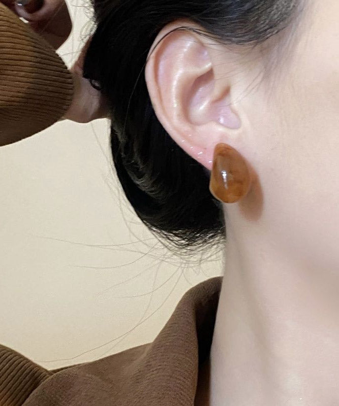 Stylish Brown Copper Overgild Gem Stone Hoop Earrings