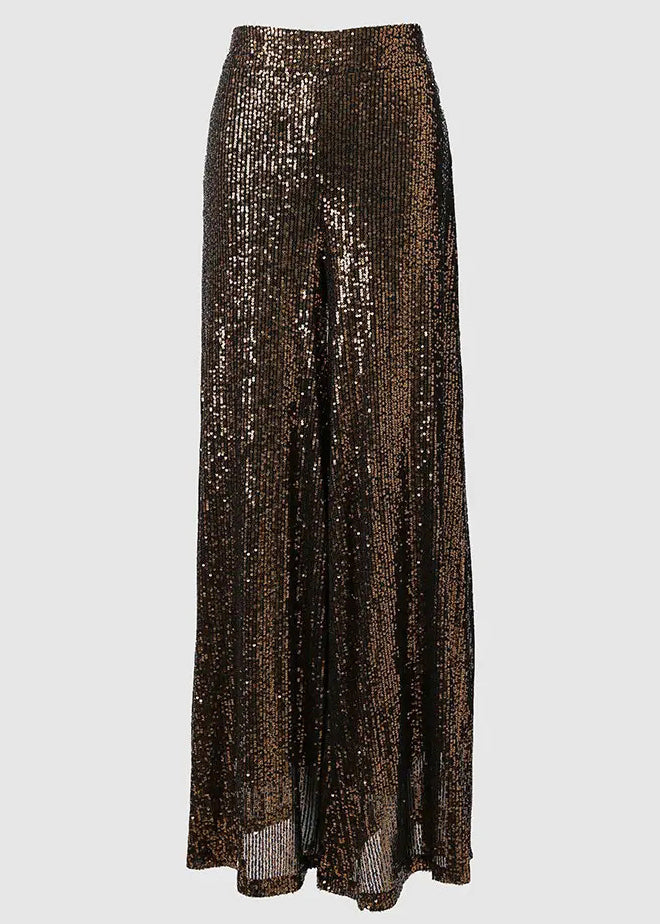 Stylish Brown Sequins High Waist Wide Leg Pants Summer