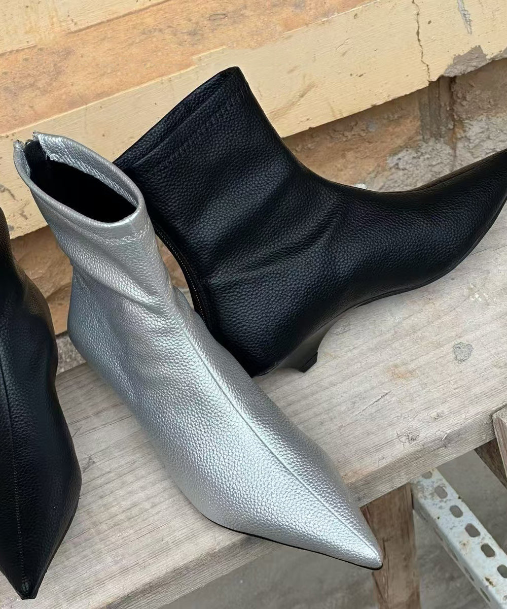 Stylish Faux Leather Silver Splicing Boots Pointed Toe