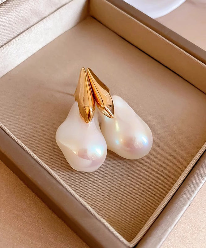 Stylish Gold Alloy Asymmetric Pearl Stud Earrings