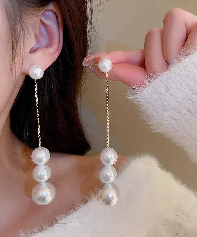 Stylish Gold Alloy Pearl TasseDrop Earrings