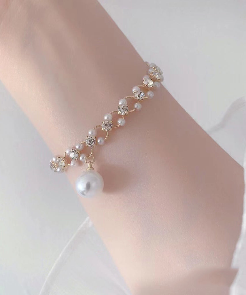 Stylish Gold Copper Alloy Zircon Pearl Charm Bracelet