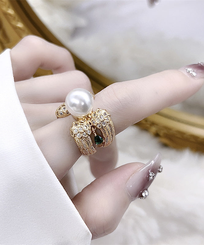 Stylish Gold Copper Alloy Zircon Pearl Rings