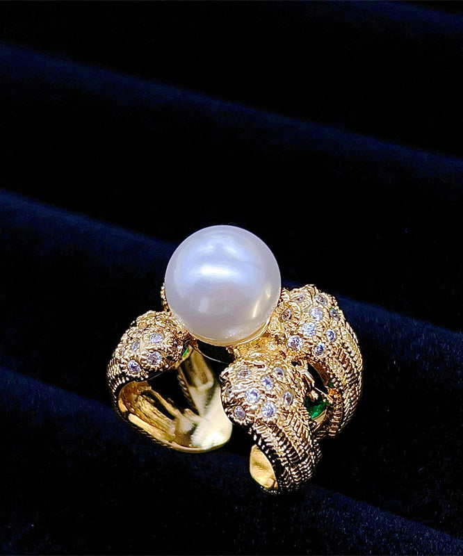 Stylish Gold Copper Alloy Zircon Pearl Rings