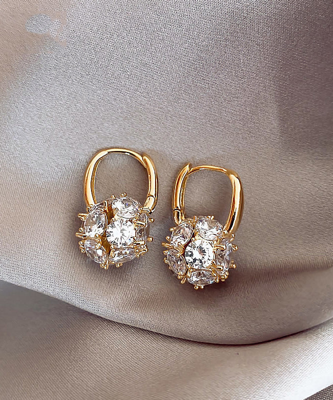 Stylish Gold Copper Alloy Zircon Spherical Hoop Earrings