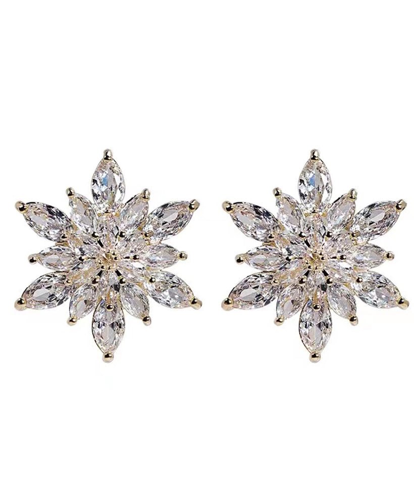 Stylish Gold Copper Overgild Zircon Crystal Snowflake Stud Earrings