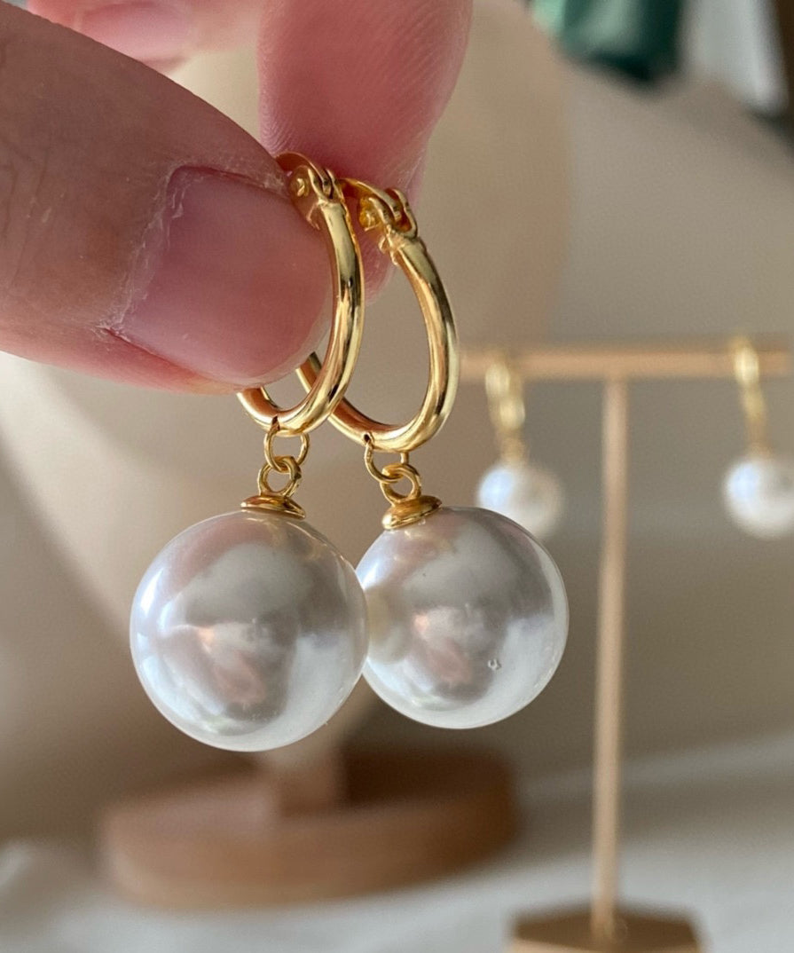 Stylish Gold Sterling Silver Overgild Pearl Hoop Earrings