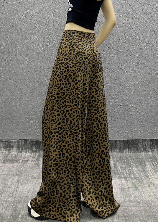 Stylish Leopard Pockets Cotton Wide Leg Pants Fall