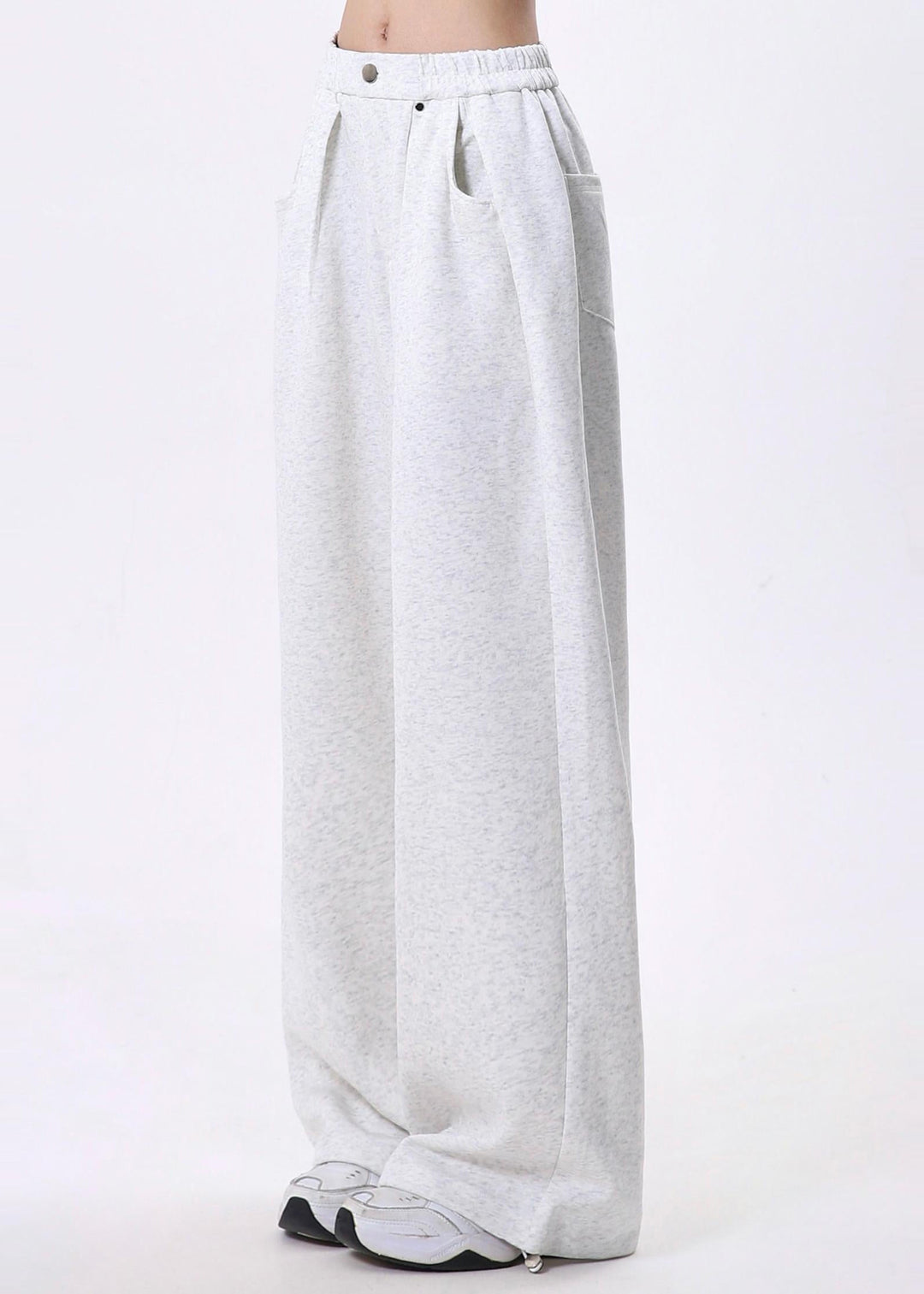 Stylish Light Grey Oversized Drawstring Cotton Pants Spring