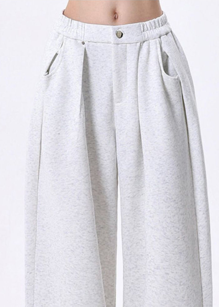 Stylish Light Grey Oversized Drawstring Cotton Pants Spring