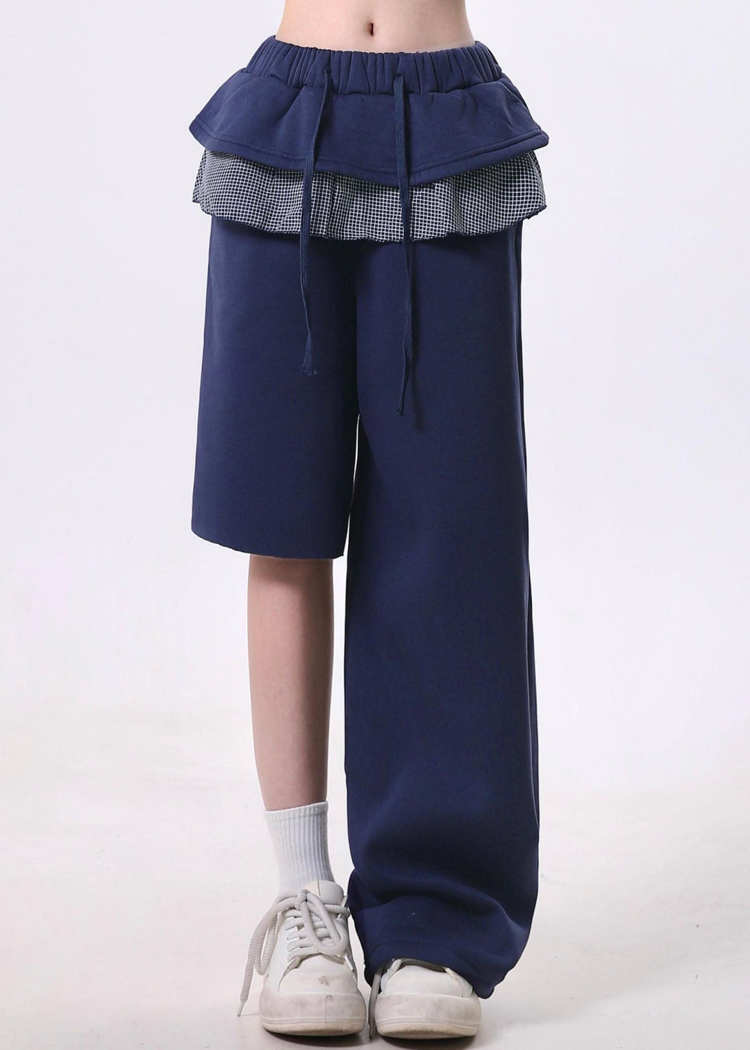 Stylish Navy Asymmetrical Patchwork Cotton Sport Pants Spring