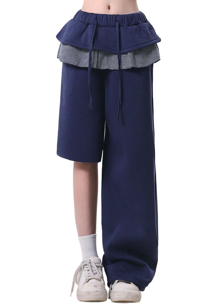 Stylish Navy Asymmetrical Patchwork Cotton Sport Pants Spring