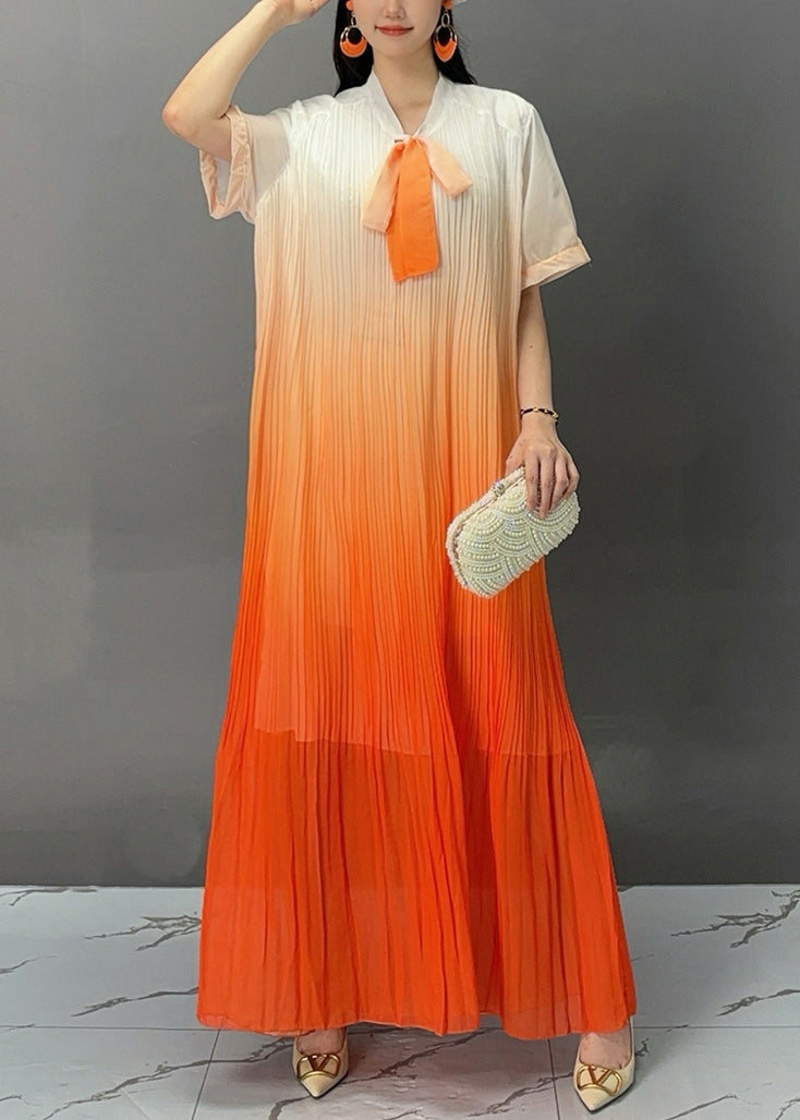 Stylish Orange Bow Wrinkled Maxi Dresses Summer