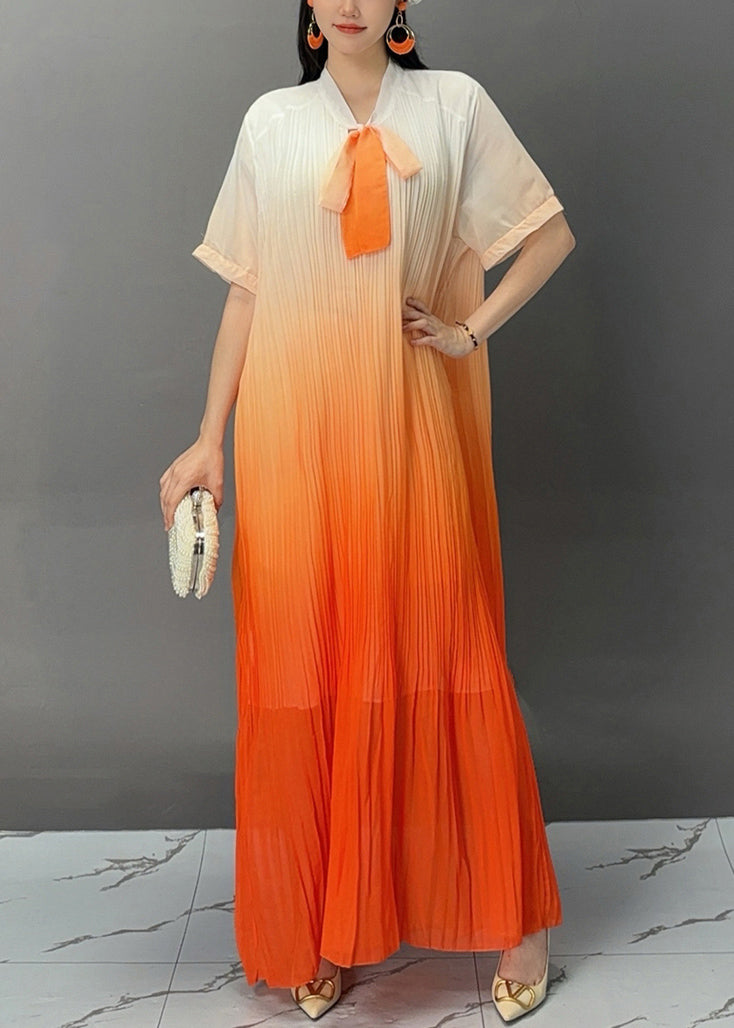 Stylish Orange Bow Wrinkled Maxi Dresses Summer