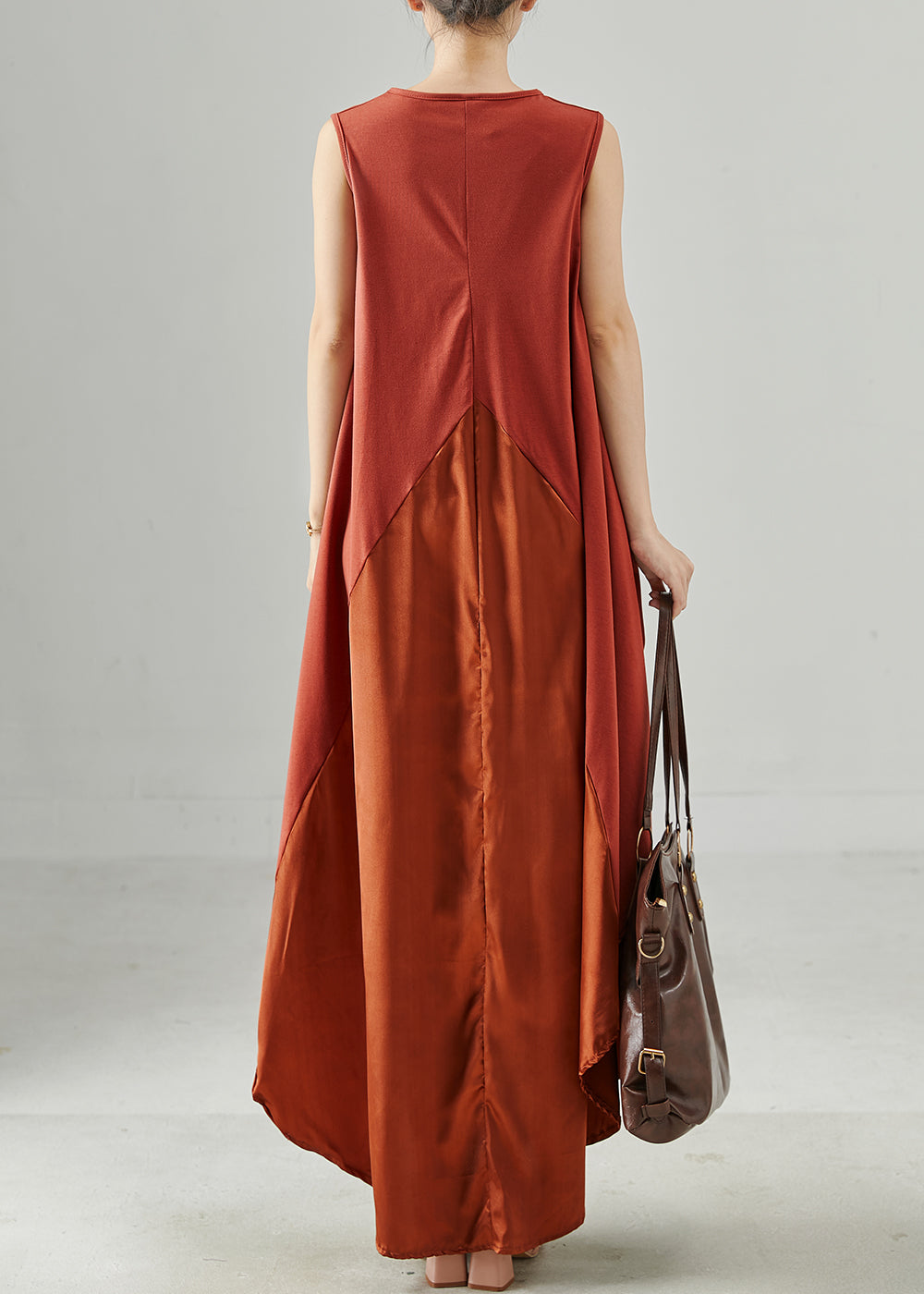 Stylish Orange Oversized Patchwork Silk Vacation Dresses Sleeveless