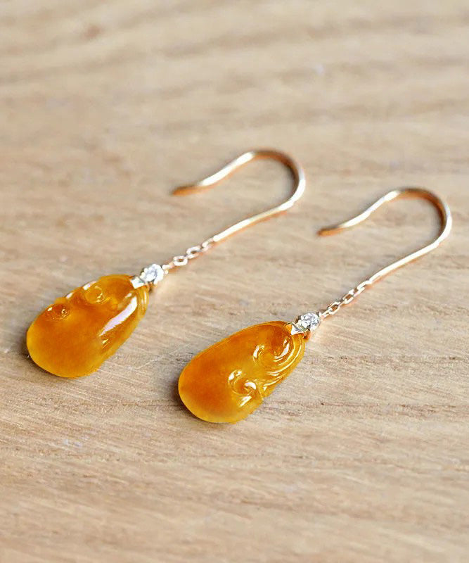 Stylish Orange Sterling Silver Overgild Jade Drop Earrings