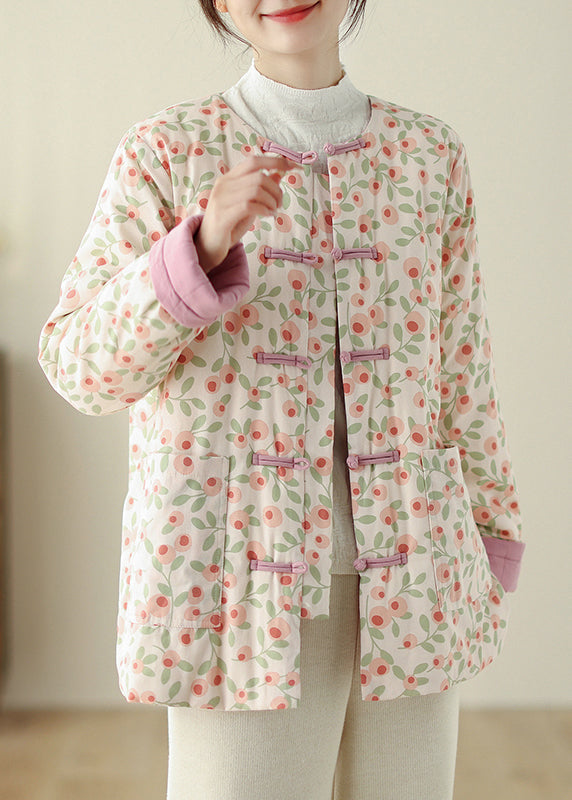 Stylish Print Button Pockets Cotton Filled Parka Winter