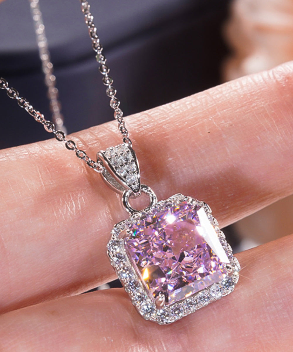 Stylish Purple Stainless Steel Zircon Gem Stone Pendant Necklace