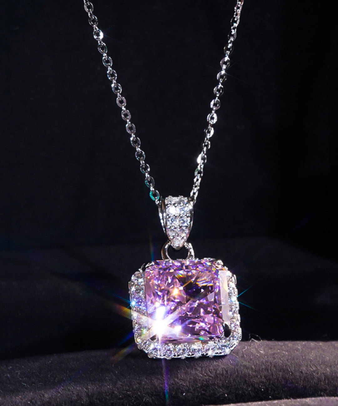 Stylish Purple Stainless Steel Zircon Gem Stone Pendant Necklace