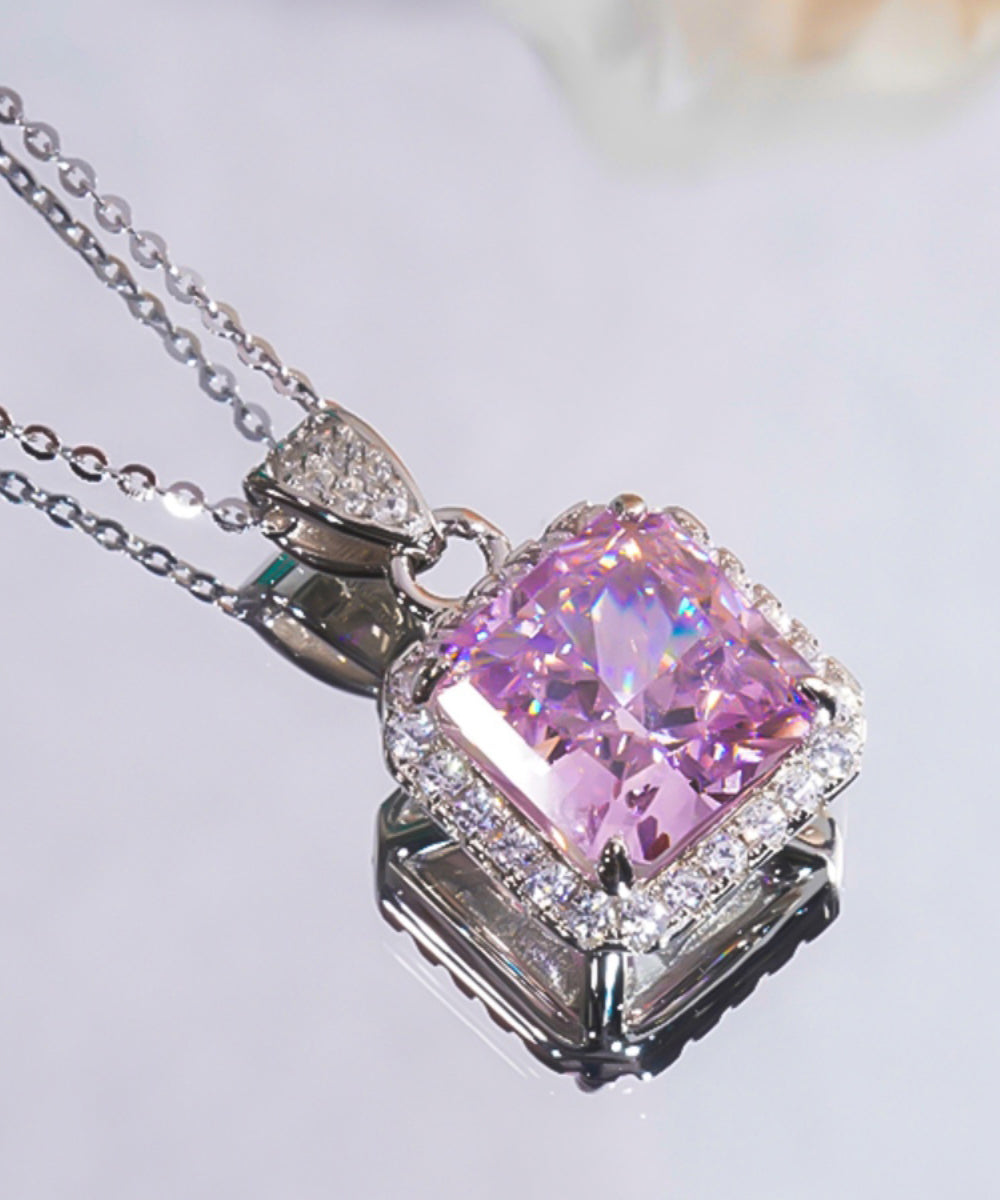 Stylish Purple Stainless Steel Zircon Gem Stone Pendant Necklace