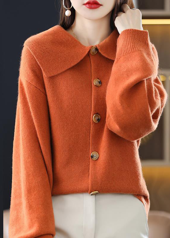 Stylish Red Peter Pan Collar Button Solid Knit Cardigan Fall