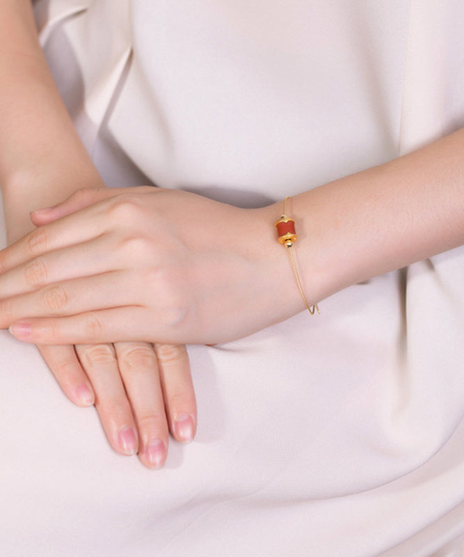 Stylish Red Sterling Silver Overgild Agate Bracelet