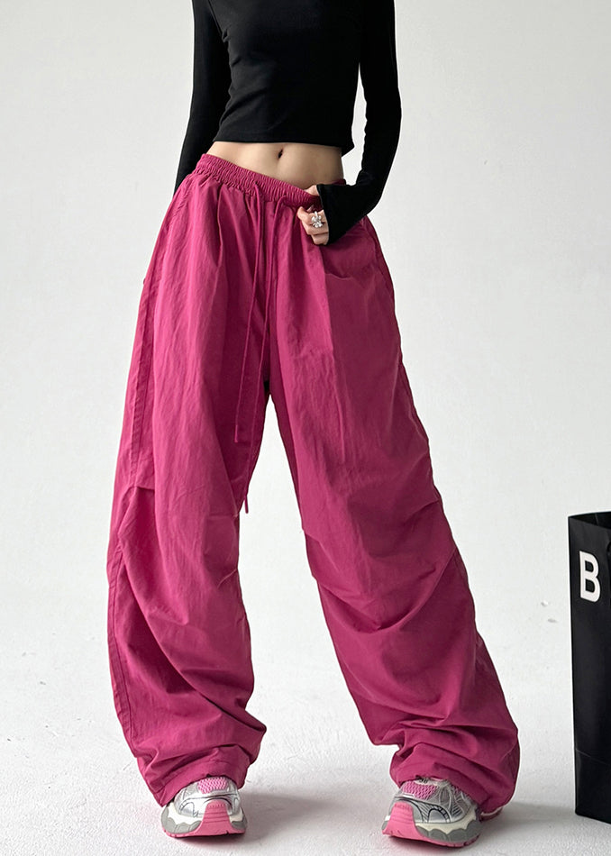 Stylish Rose Elastic Waist Wrinkled Cotton Pants Spring