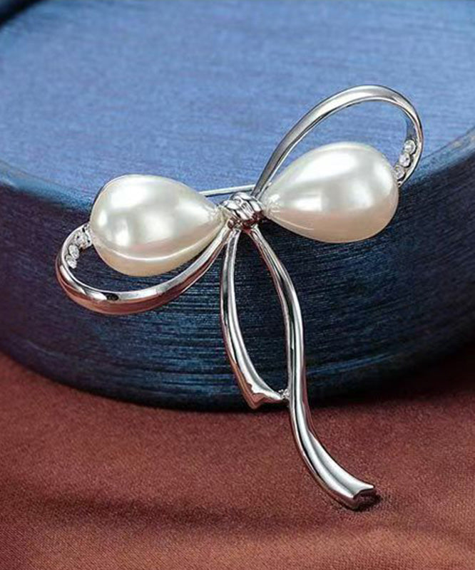 Stylish Silk Stainless Steel Pearl Bow Brooch