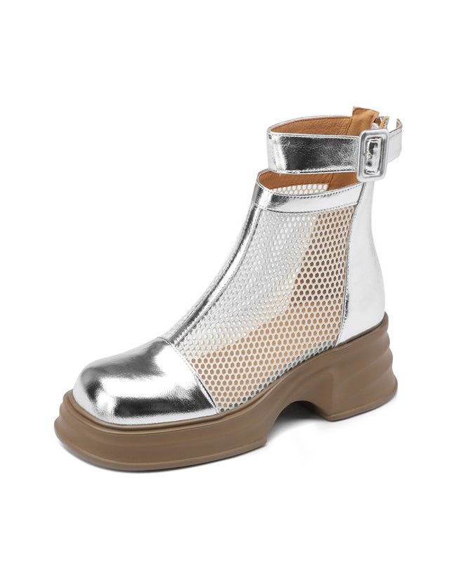 Stylish Silver Hollow Out Breathable Splicing Platform Boots