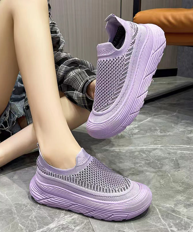 Stylish Splicing Platform Flat Feet Shoes Purple Breathable Mesh