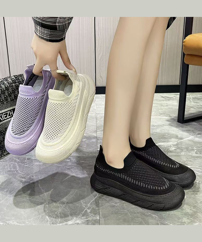 Stylish Splicing Platform Flat Feet Shoes Purple Breathable Mesh