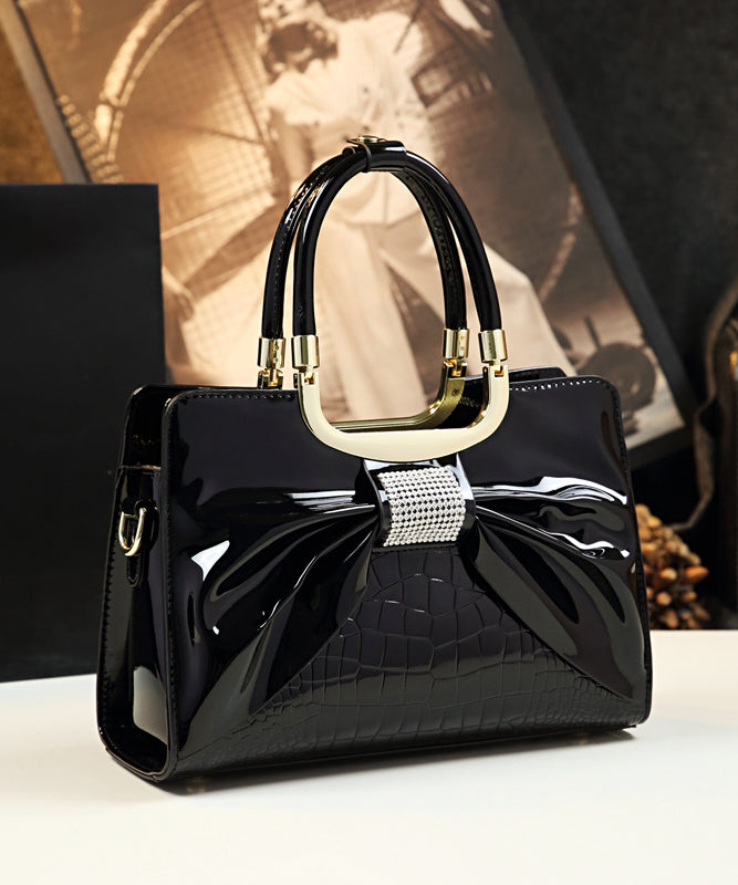 Stylish Versatile Black Bow Calf Leather Tote Handbag