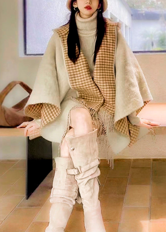 Stylish Wear On Both Sides Plaid Tassel Cashmere Shawl