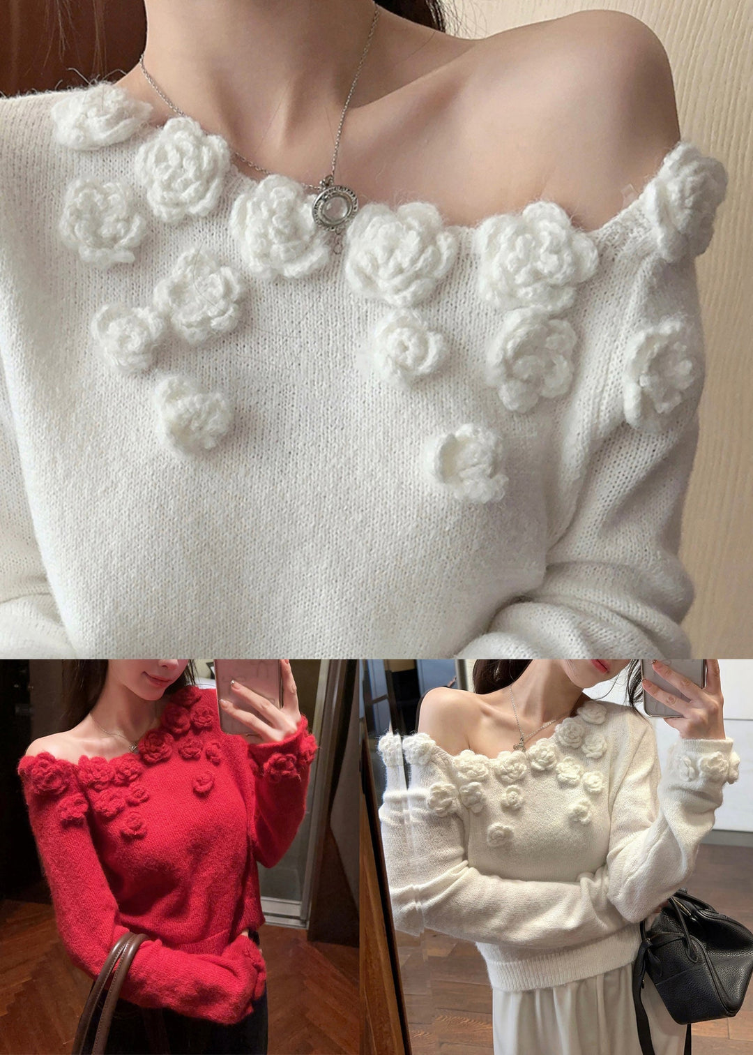 Stylish White Cold Shoulder Solid Knit Sweater Winter