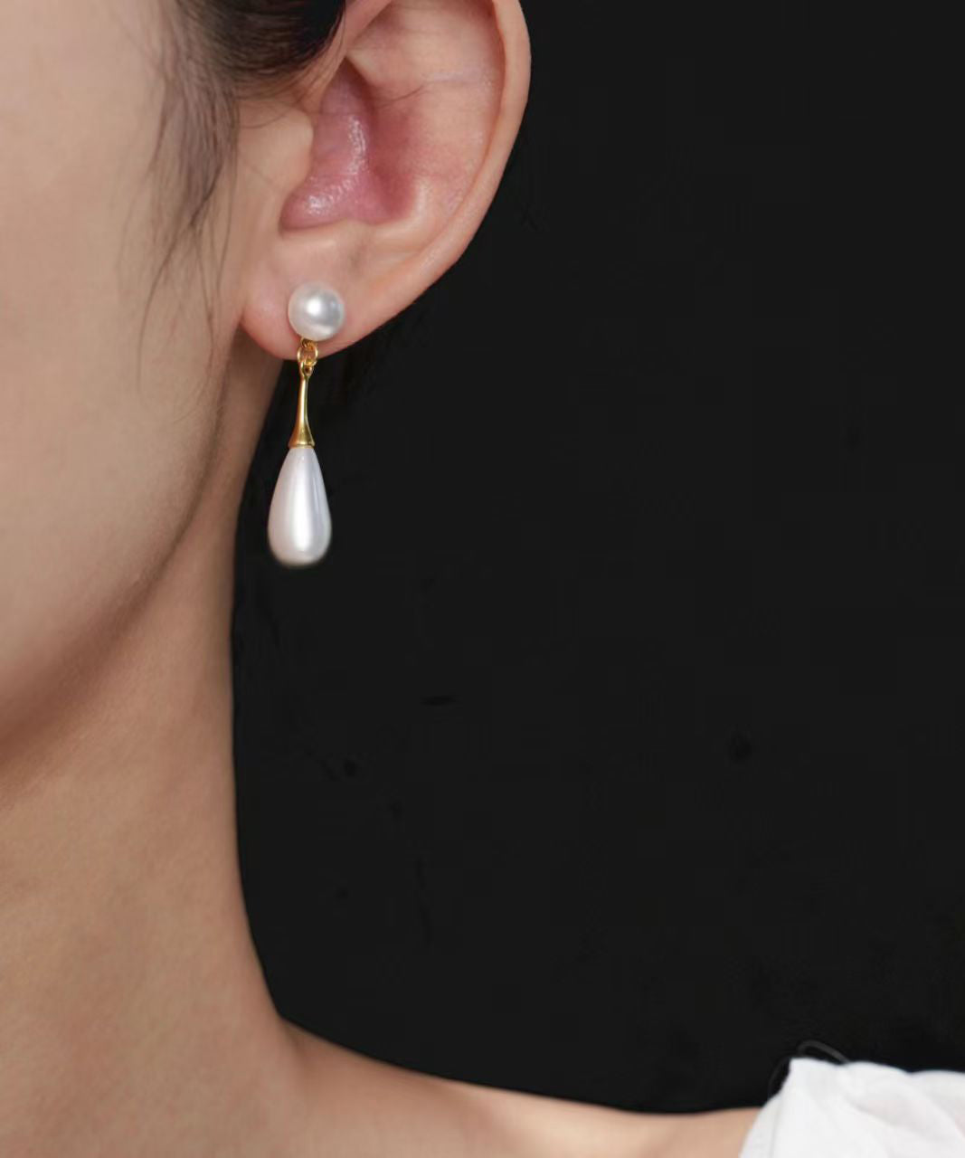 Stylish White Sterling Silver Pearl Water Drop Drop Earrings