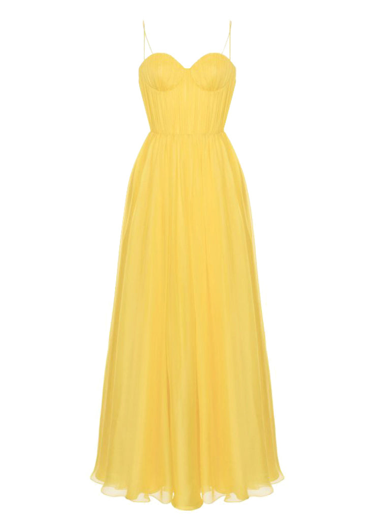 Stylish Yellow Backless Strapless Silk Spaghetti Strap Summer