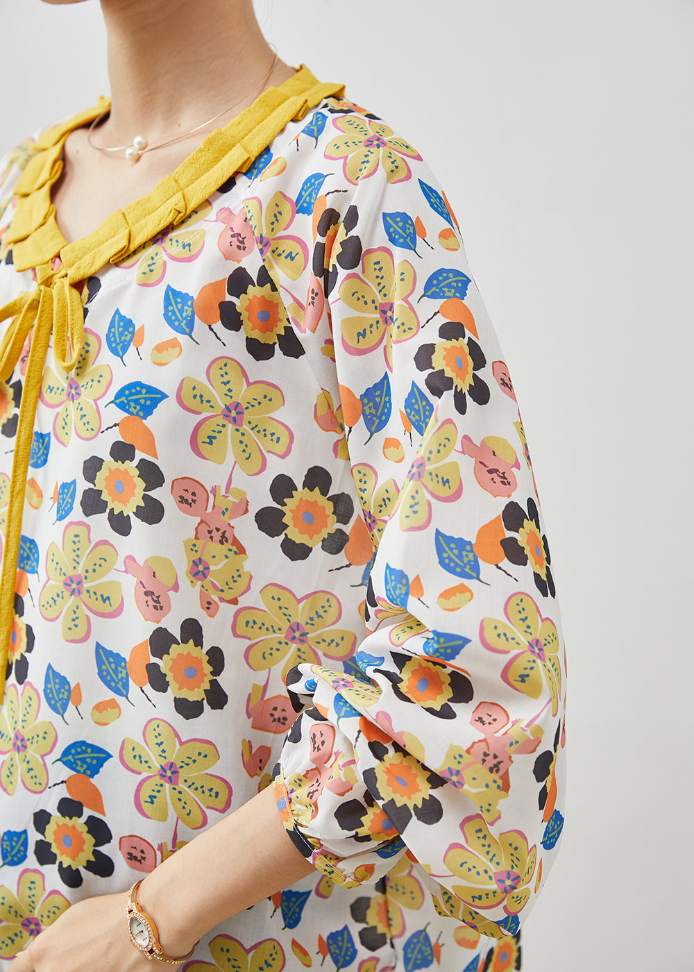 Stylish Yellow Oversized Floral Cotton Shirt Tops Summer