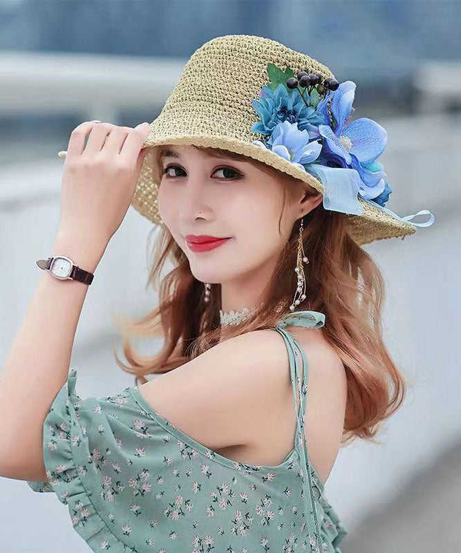 Summer Beach Flower Large Straw Soven Foldable Sunshade Hat