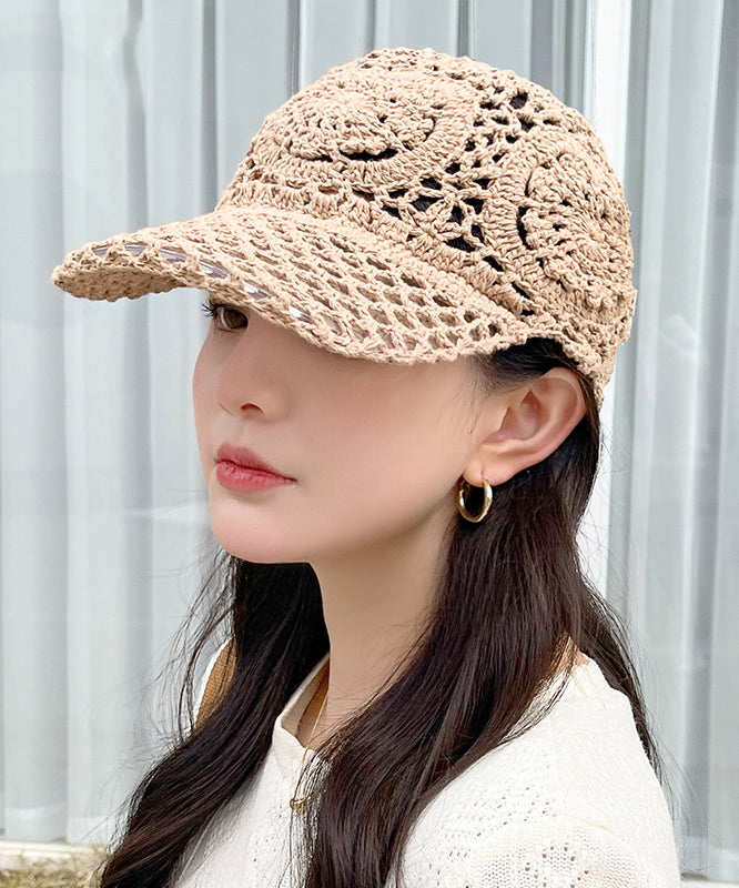 Summer Black Hooked Flower Thin Hollow Knitted Duck Tongue Hat