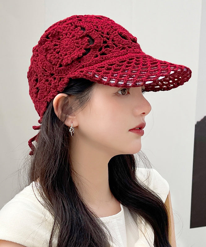 Summer Black Hooked Flower Thin Hollow Knitted Duck Tongue Hat