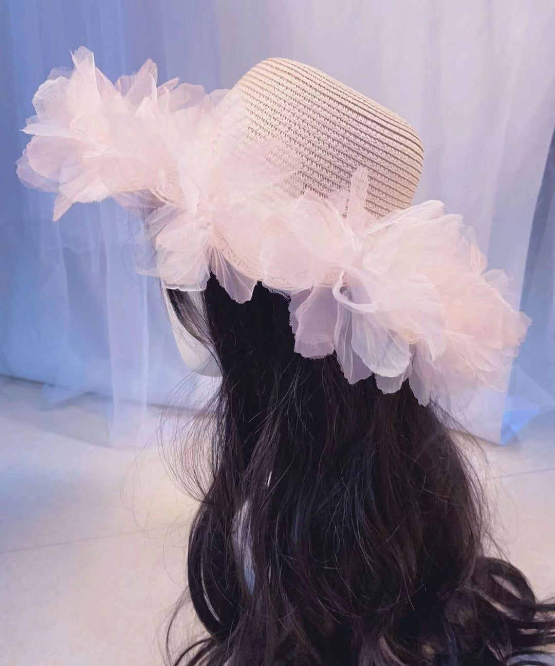 Summer Straw Woven Sun Hat With Large Lace And Large Flowers