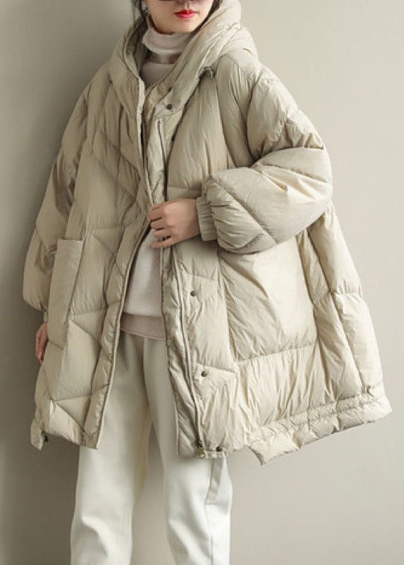 Trendy Beige Stand Collar Warm Winter Duck Down Coat