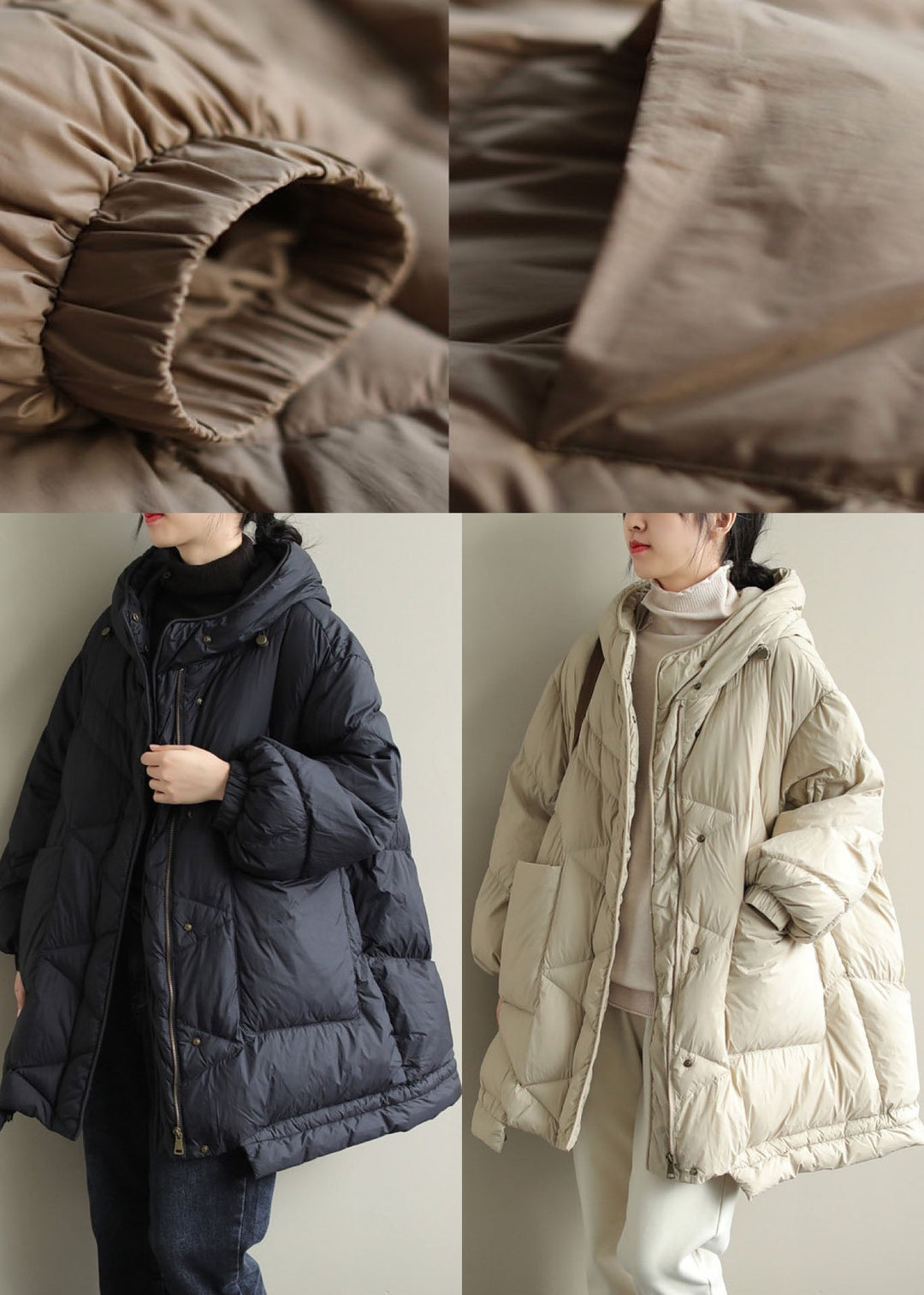 Trendy Beige Stand Collar Warm Winter Duck Down Coat